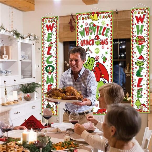 3Pcs Christmas Decor, Christmas Porch Sign Door Cover Banner Set for Christmas - Picture 6 of 8